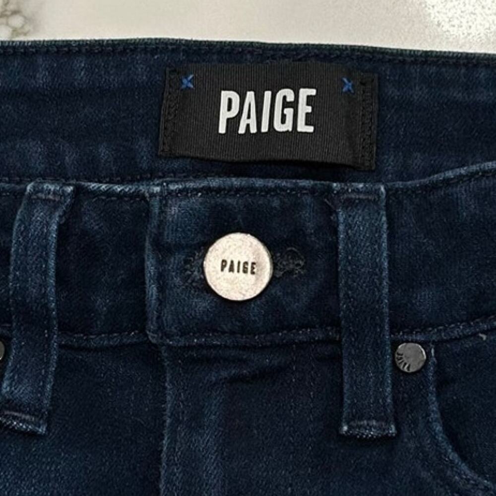 PAIGE Femme High Rise Slim Straight Jeans Lumiere Dark Wash Size 25 - Picture 5 of 13